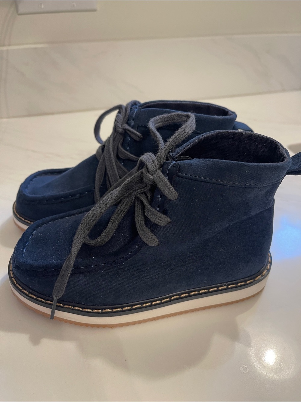 GAP Kids Navy Suede Lace-Up Moccasin Ankle Boots
